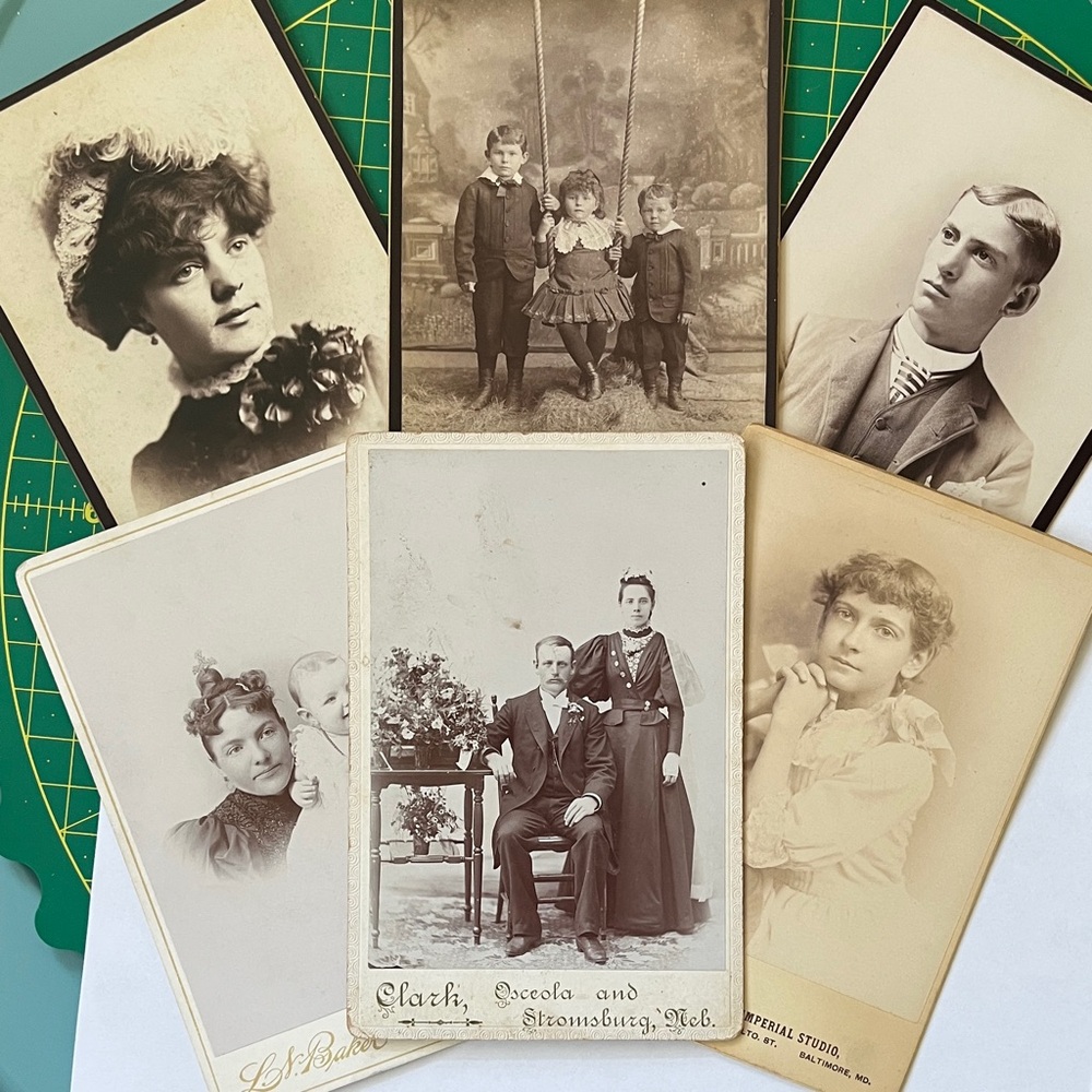 Antique Cabinet Cards, 6 Salon Photos Old Photograph Portraits Sepia Victorian